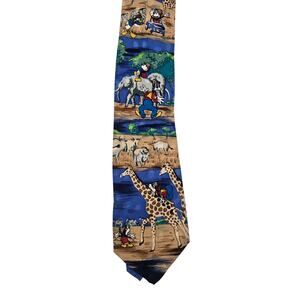 Vintage Disney Store Mickey Mouse On African Safari Goofy Donald Duck 100% Silk